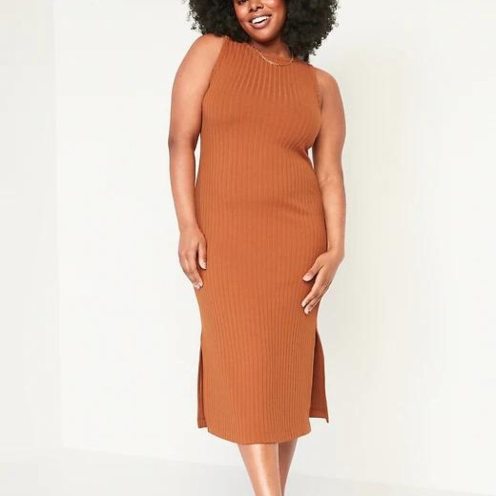 Old Navy Fitted Sleeveless Rib-Knit Midi Sweater Dress for Women New - Picture 4 of 7